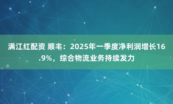 满江红配资 顺丰：2025年一季度净利润增长16.9%，综合物流业务持续发力